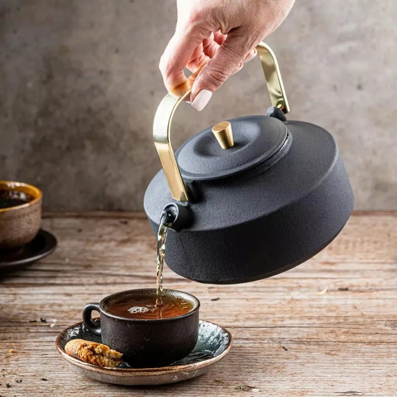 Ceainic din fonta cu infuzor Kinghoff KH 1935, 1 l, Interior emailat, Inductie, Negru