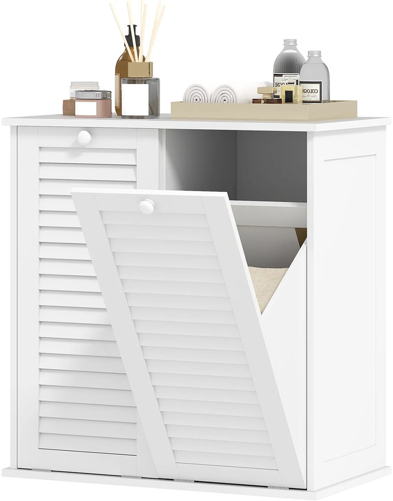 HOMCOM Dulap baie cu coș de rufe mobilier baie din lemn uși lamelare 2 coșuri 70 x 38 x 73 cm alb | Aosom Romania