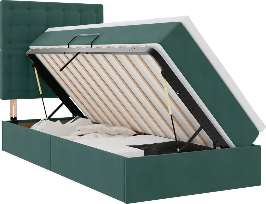 vidaXL Pat cu saltea și LED cu led Verde închis 100 x 200 cm Catifea