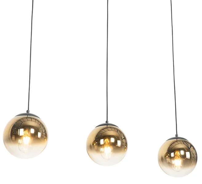 Lampă suspendată Art Deco neagră cu sticlă aurie ovală cu 3 lumini - Pallon