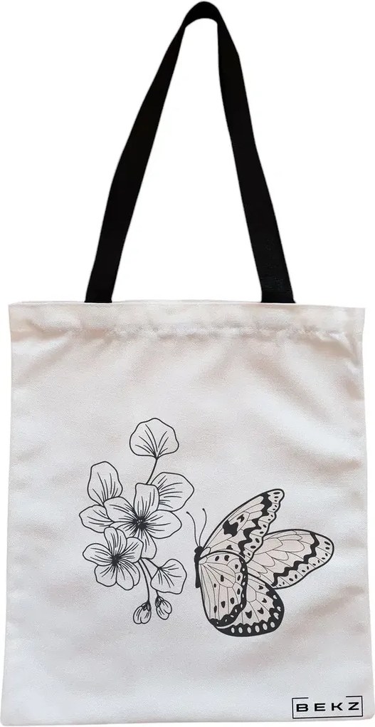 Sacosa de Panza pentru Cumparaturi, Geanta Tote, model Minimalist Butterfly, Cu fermoar, 38x34.5 cm, Alba, BEKZ®