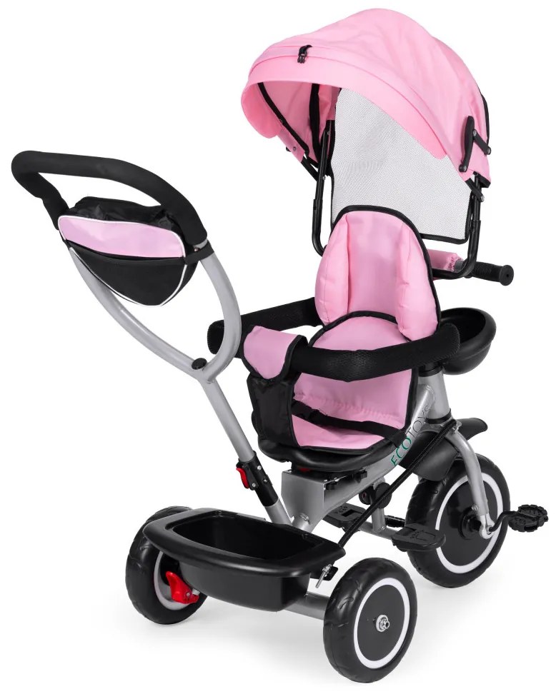 Triciclu triciclu cu scaun pivotant și parasolar pliabil 2in1 roz