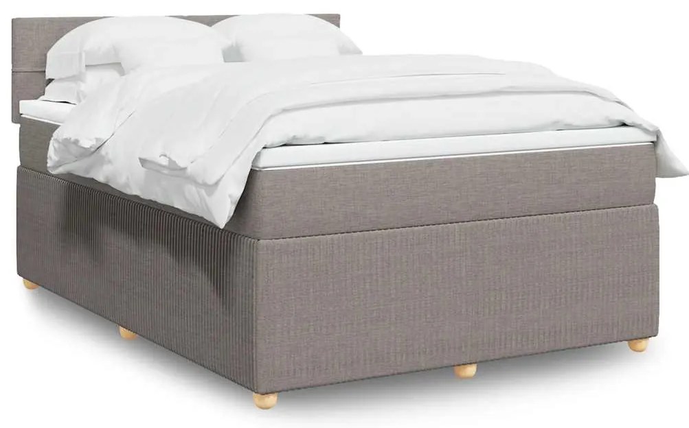 vidaXL Pat box spring cu saltea, gri taupe, 140x200 cm, textil