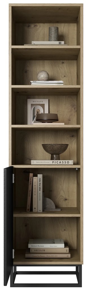 Bibliotecă Asha 50 cm pe soclu de metal - artizanal / negru mat