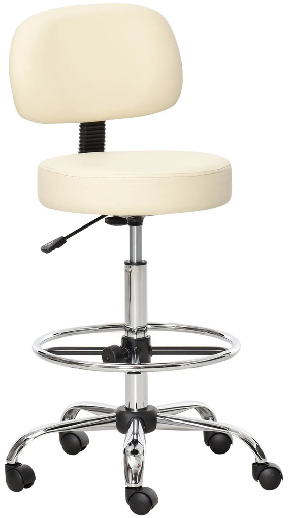 HOMCOM Scaun bar capitonat, scaun de bar cu cadru metalic, cu spătar, din piele ecologică, reglabil pe înălțime, scaun de bucătărie cu suport pentru picioare, rotire 360° Tresenhocker pentru bucătărie, living, sufragerie Bej | Aosom Romania