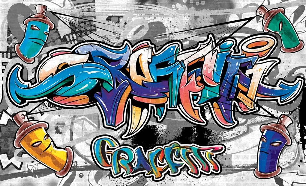 Fototapet - Gaffiti colorat pe gri (254x184 cm)