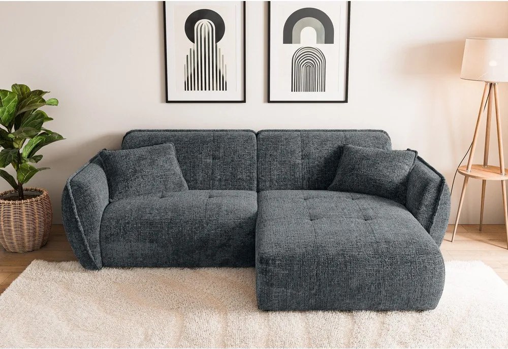 Colțar gri închis cu tapițerie din chenille (cu colț pe partea dreaptă/cu șezlong) Nelia – Ropez