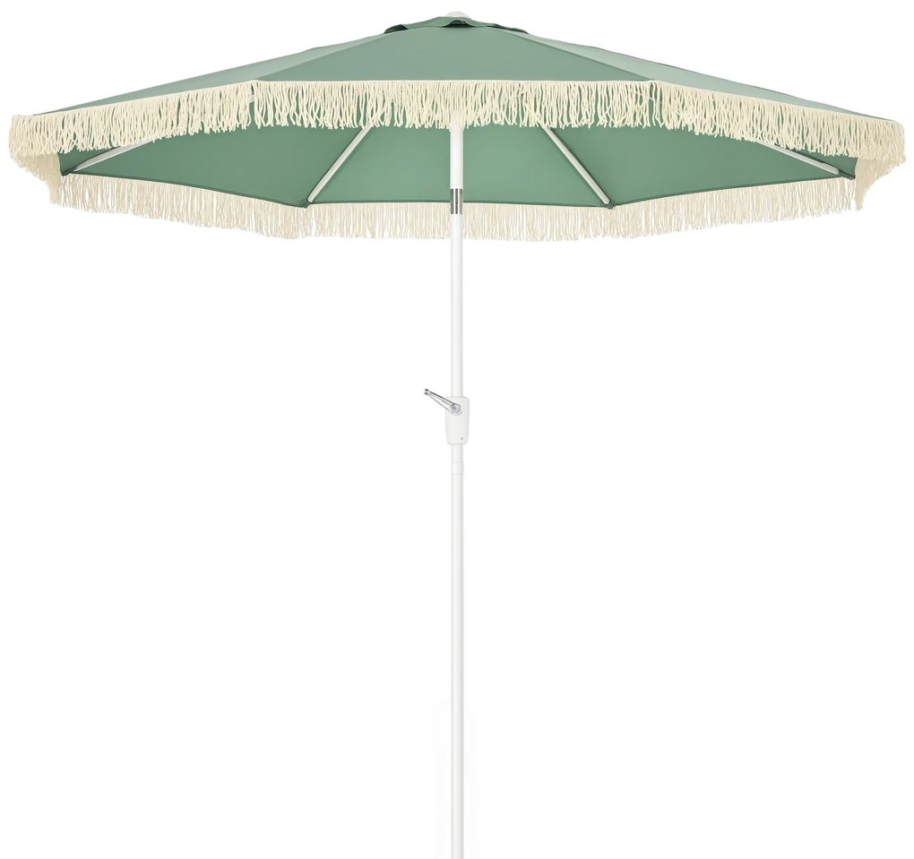 Outsunny Umbrelă de Grădină Înclinabilă cu Franjuri, Manivelă şi Tijă în 2 Secţiuni, Ø2.65x2.45 m, Verde | Aosom Romania