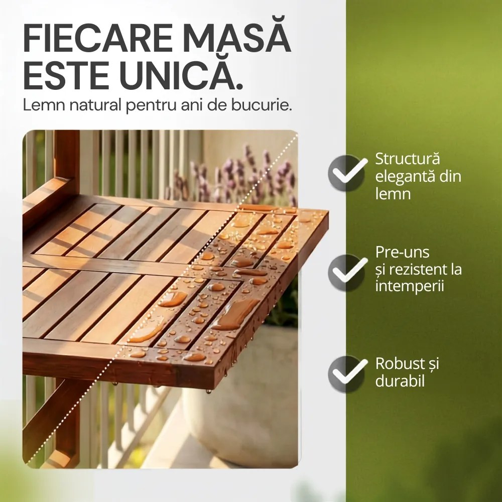 Masă suspendată pentru balcon HANS, 65x45x87cm, maro Casaria
