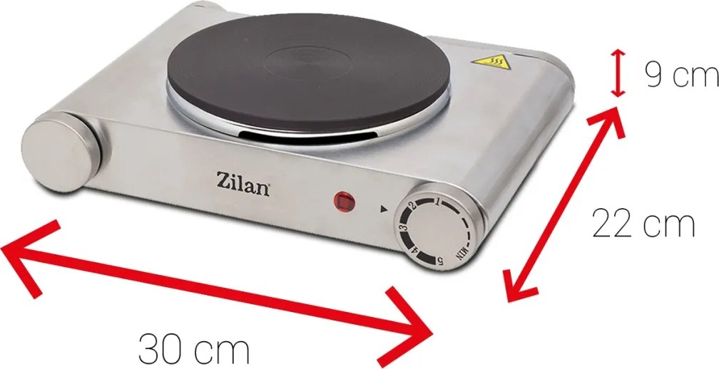 Plita electrica inox Zilan ZLN0535, 33x10x30, 1 arzator, 1500 W, termostat reglabil