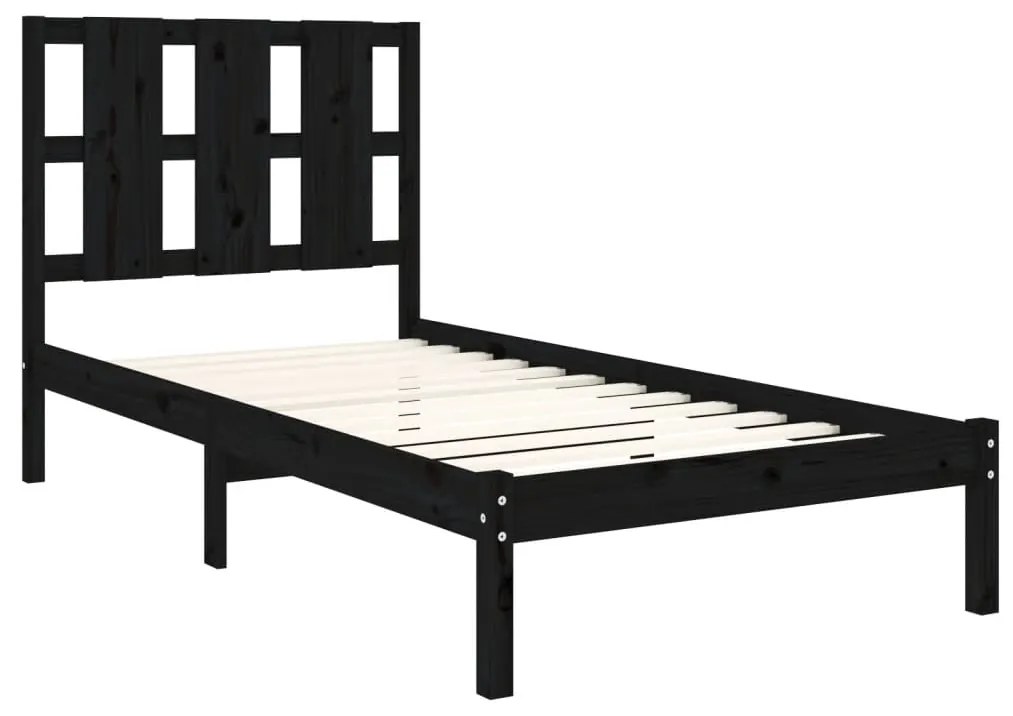 Cadru de pat Small Single 2FT6, negru, 75x190 cm, lemn masiv Negru, 75 x 190 cm