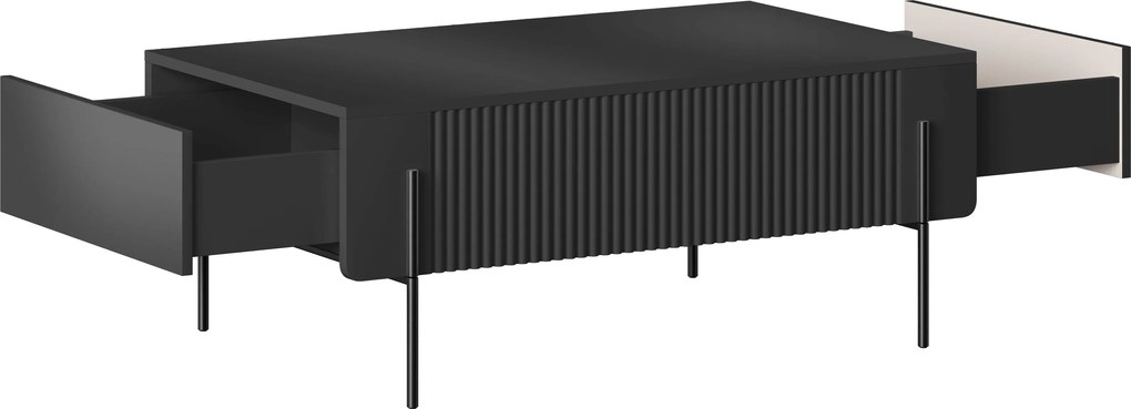 Măsuță de cafea Malmi 100 cm cu sertare - negru mat / picioare negre
