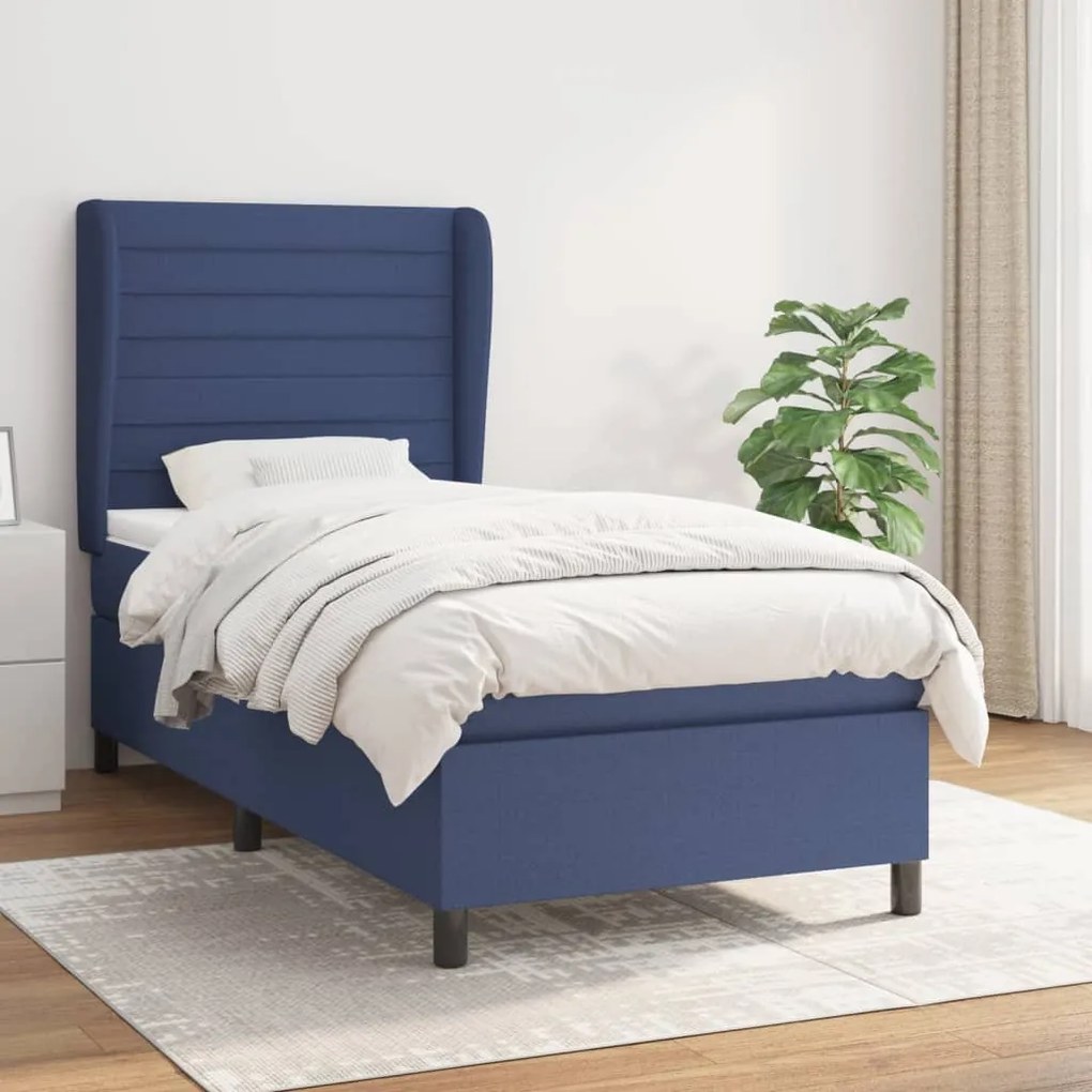 vidaXL Pat box spring cu saltea, albastru, 80x200 cm, textil