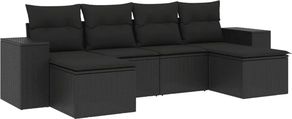 vidaXL Set mobilier de grădină cu perne, 6 piese, negru, poliratan