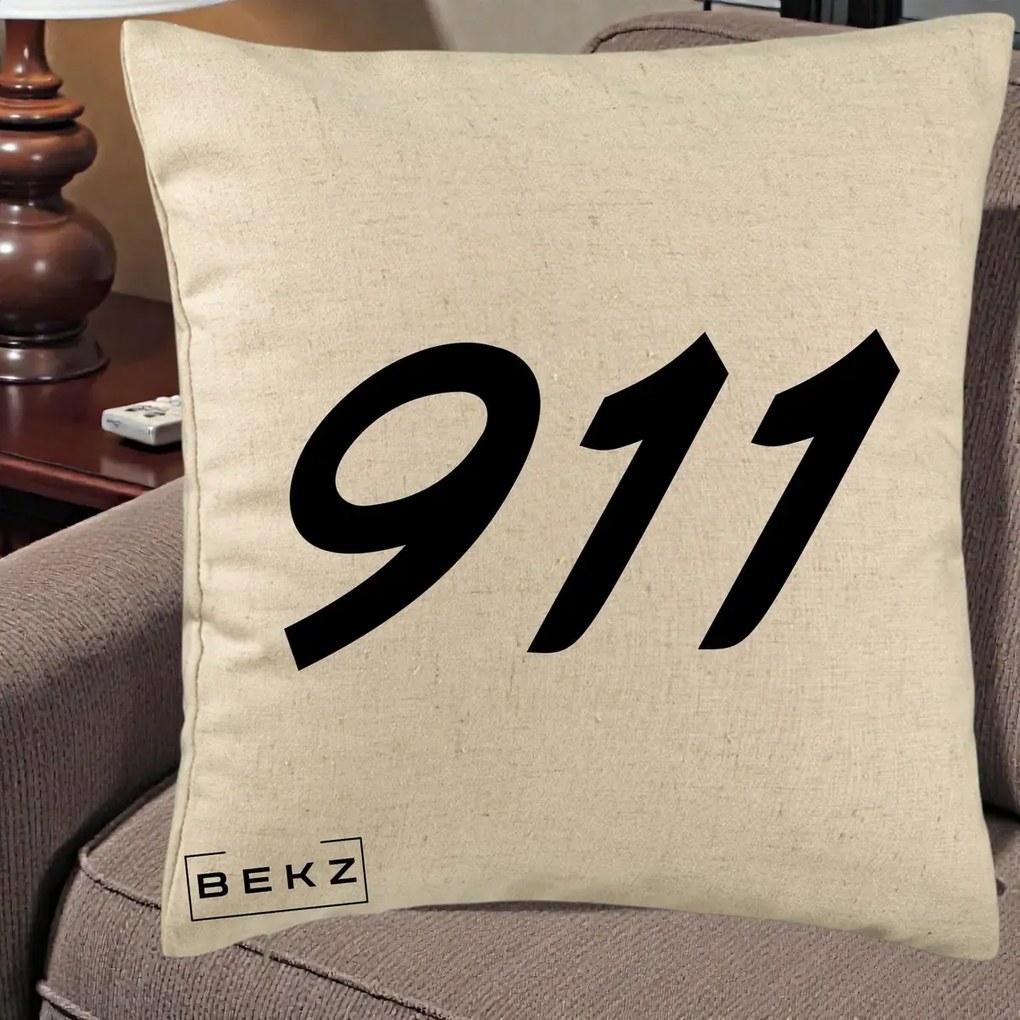 Perna Personalizata 911 Bold, 40x40 cm, Bej, Husa Detasabila, Perna Inclusa, BEKZ®