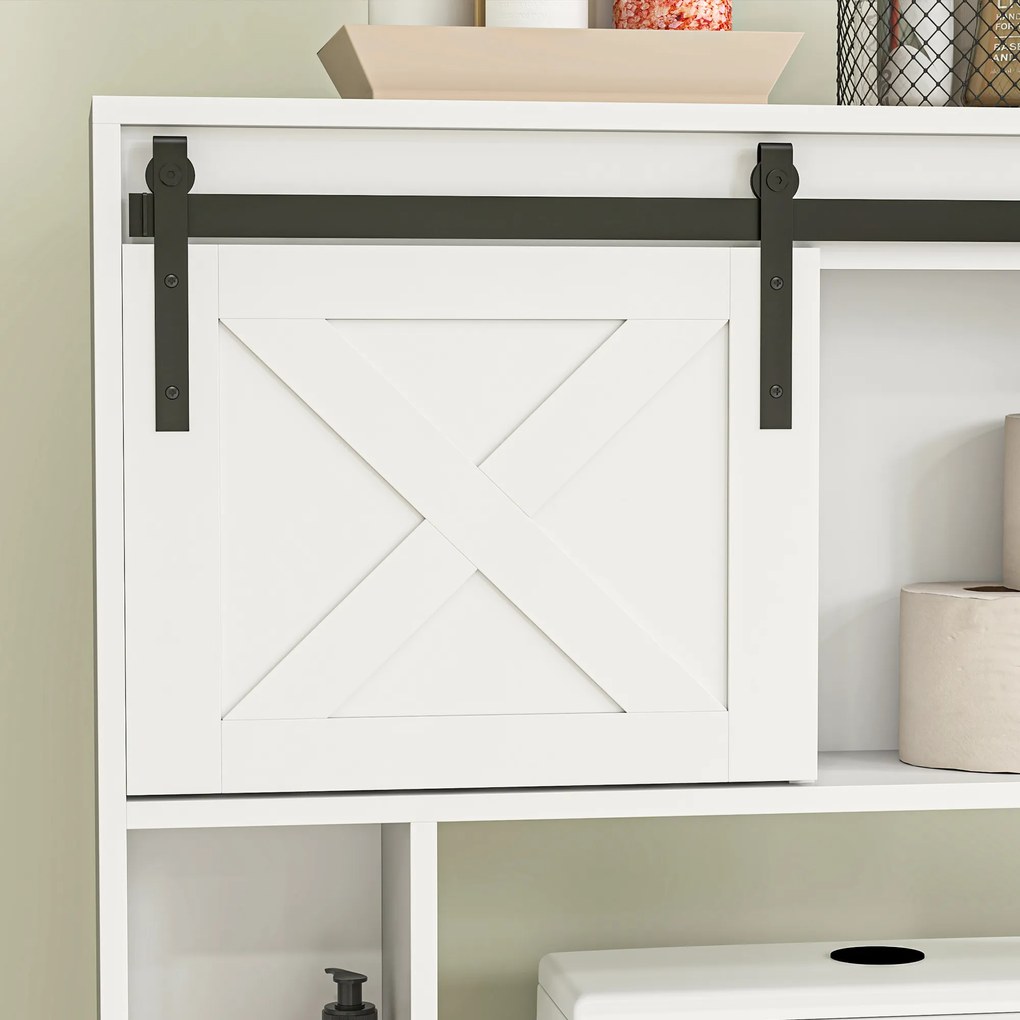 HOMCOM Mobilier de depozitare deasupra toaletei cu ușă glisantă, mobilier raft toaletă, raft reglabil, alb | Aosom Romania