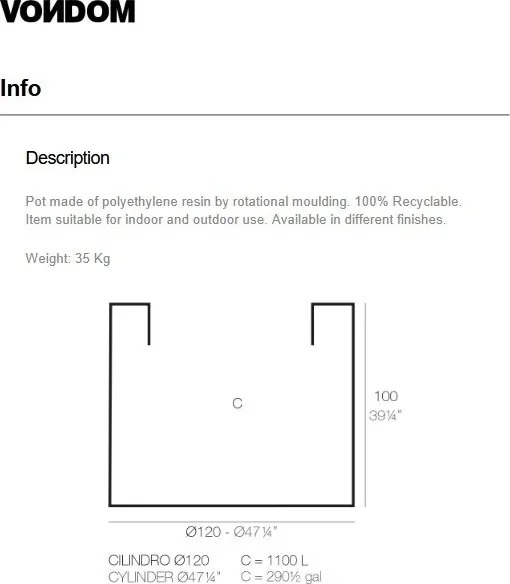 Ghiveci plante design decorativ modern exterior / interior CYLINDER POT 120x100cm