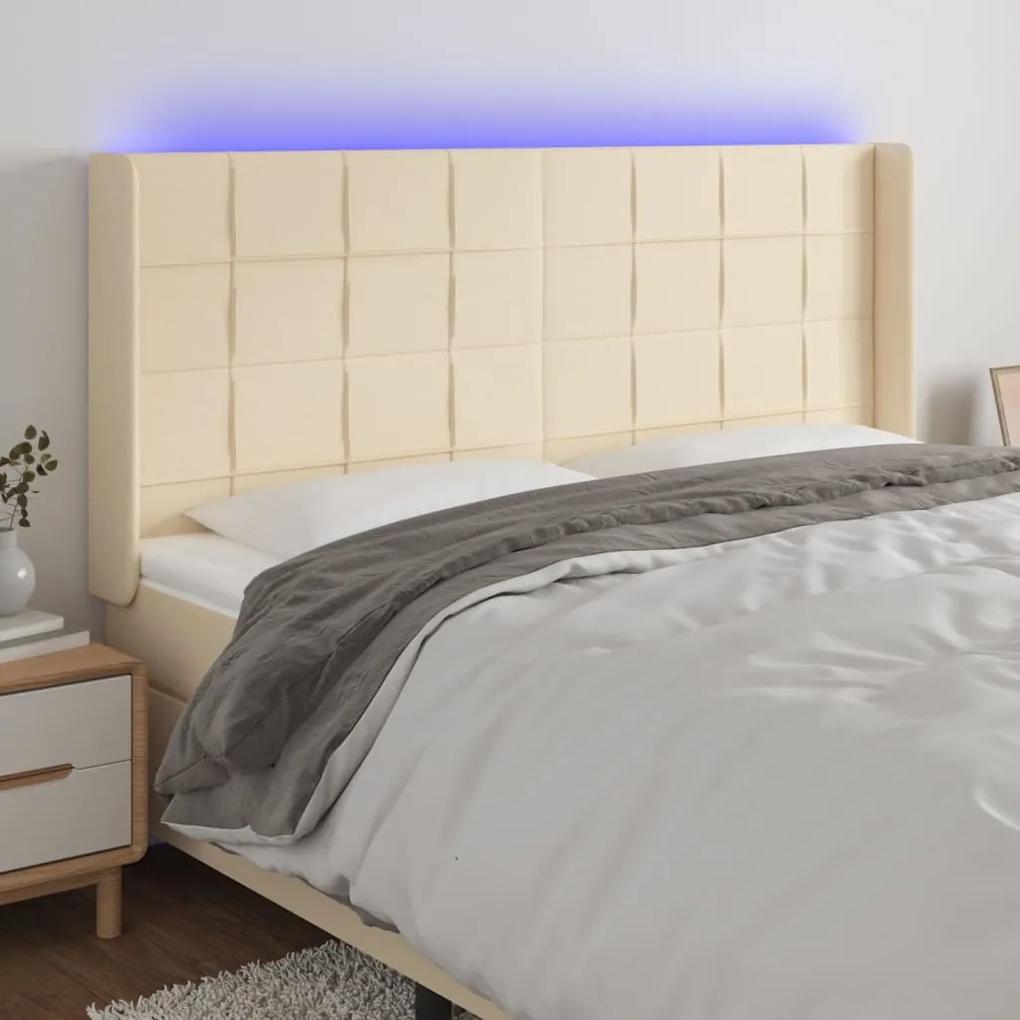 3124067 vidaXL Tăblie de pat cu LED, crem, 183x16x118/128 cm, textil