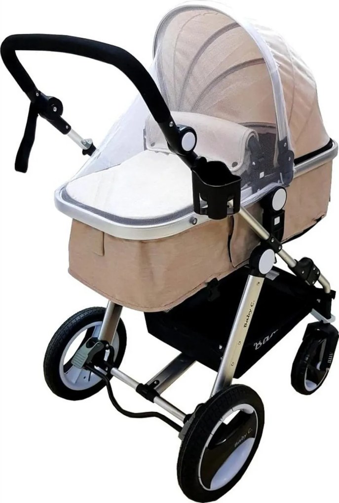 Carucior nou nascuti 2 in 1 Baby Care™ PRO S535, Cadru Aluminiu, roti din cauciuc plin,landou reversibil, Spatar reglabil in 3 trepte,Crem