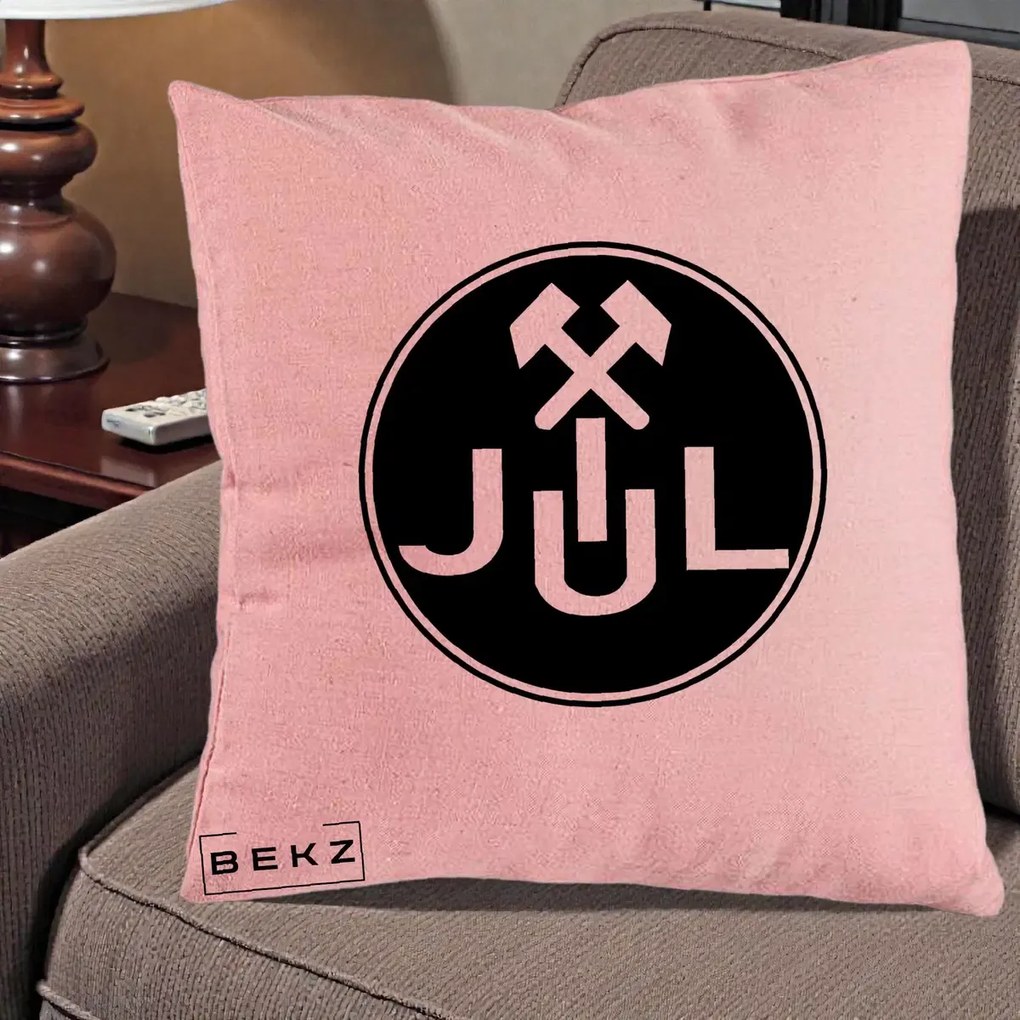 Perna Personalizata JUL Jiul Lupeni Fotbal, 40x40 cm, Roz, Husa Detasabila, Perna Inclusa, BEKZ®