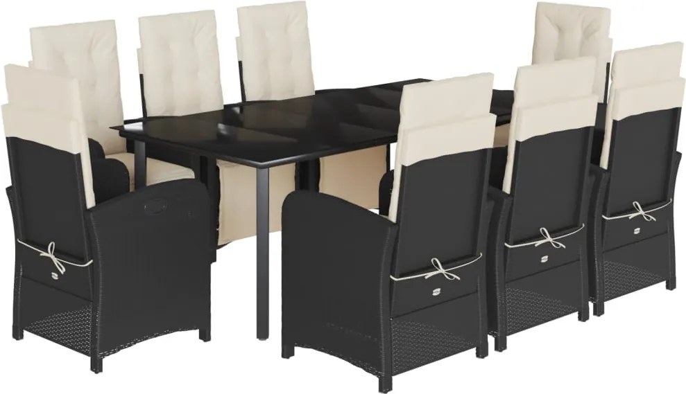 vidaXL Set mobilier de grădină cu perne, 9 piese, negru, poliratan