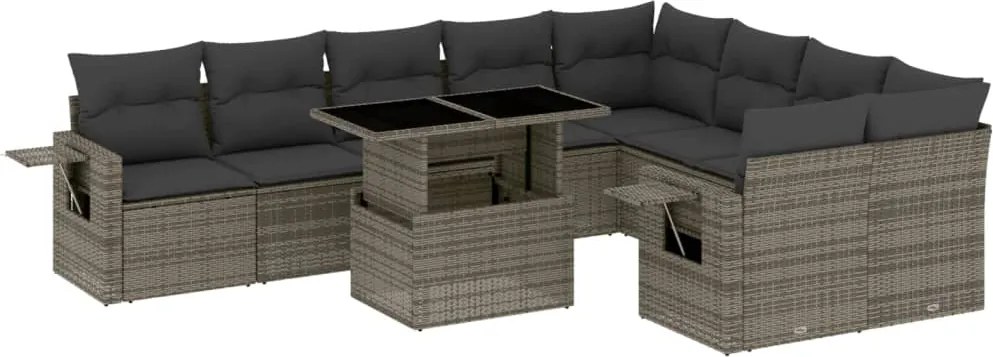 vidaXL Set mobilier de grădină cu perne, 10 piese, gri, poliratan