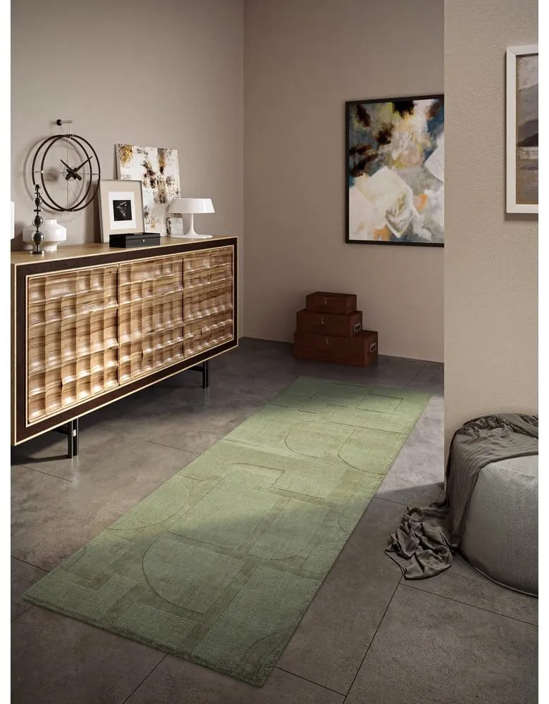 Covor tip traversă verde țesut manual din lână 80x250 cm Alexis – Villeroy&amp;Boch