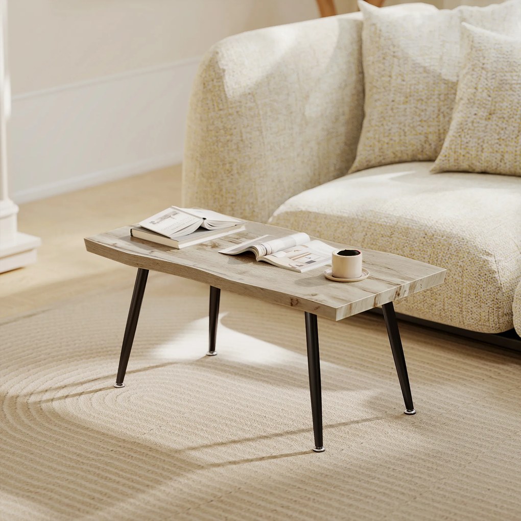 HOMCOM Măsuță de Cafea cu Blat Gros, Picioare Reglabile, Design Nordic cu Picioare din Oțel, 100x50x45 cm, Stejar | Aosom Romania
