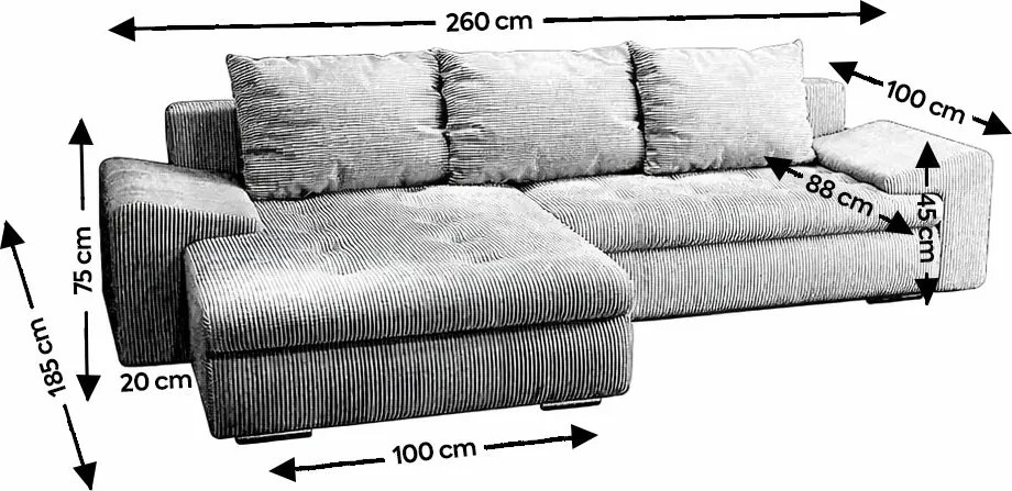 Colțar extensibil dumonde cu ladă de depozitare si sezut confortabil din spuma high-density, Leonardo Royal Albastru 260x185 cm II