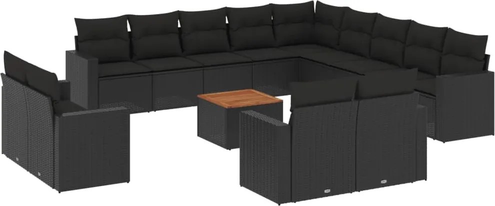 vidaXL Set mobilier de grădină cu perne, 14 piese, negru, poliratan