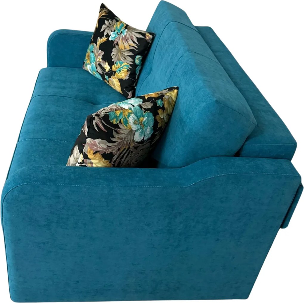 Canapea SAMY extensibila, 2 locuri, cu lada de depozitare, albastru, cadru metalic , 152x100x92 Albastru, Stofa