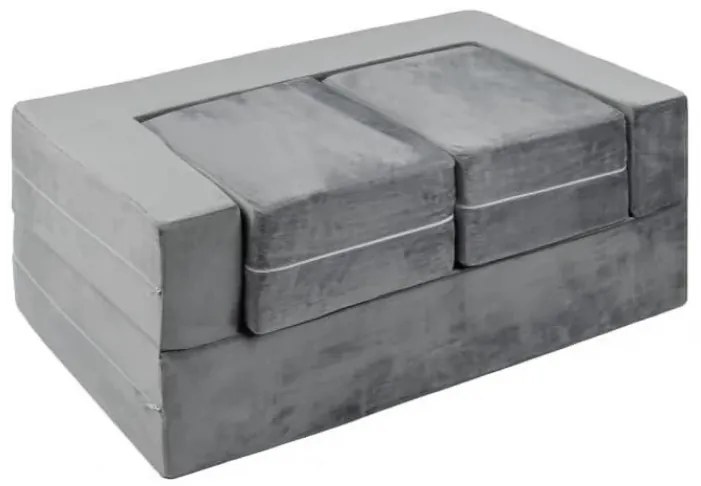 Canapea modulară pentru copii, spumă cu memorie, țesătură din velur, Bonus pernă în formă de semilună, 50x100x40 cm, Gri
