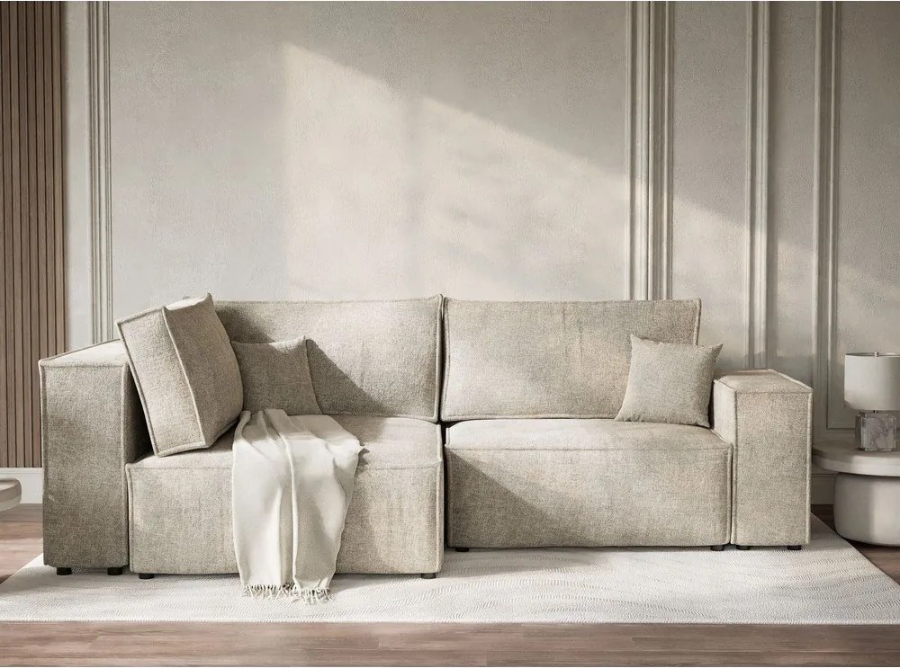 Colțar bej extensibil/cu spațiu de depozitare cu tapițerie din chenille (cu colț pe partea stângă/în formă de ”L”) Tonga – Maison de Rêve