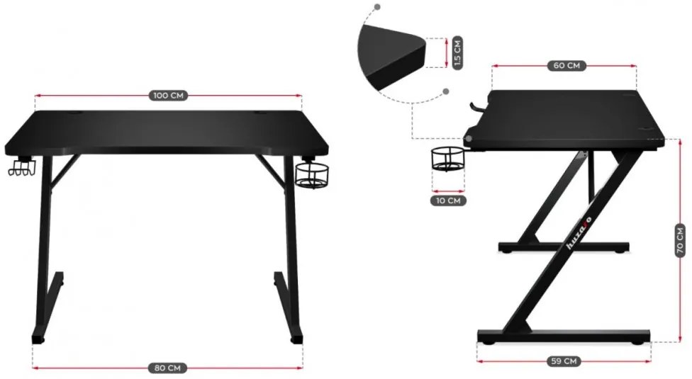 Masă de joc practică neagră HERO 1.8 cu construcţie neagră