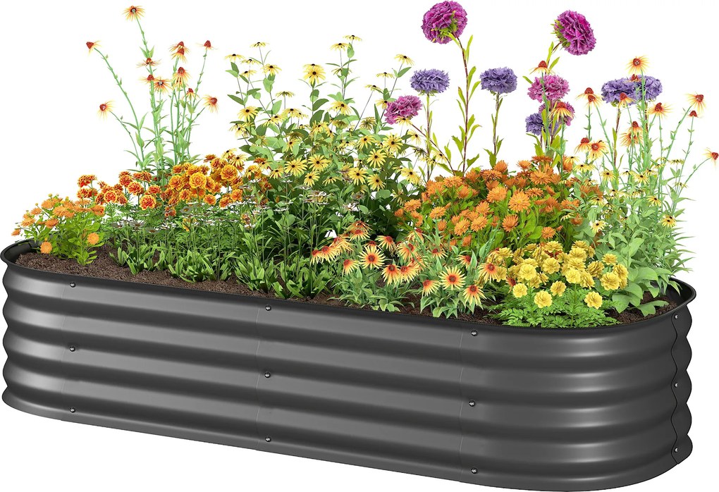 Outsunny Jardinieră înălțată pătrat pat de grădină din oțel modulabil legume, plante, flori, dim. 150 x 62 x 30 cm gri | Aosom Romania