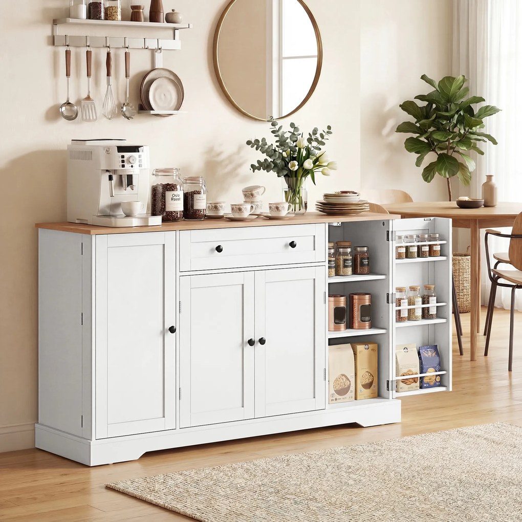 HOMCOM Bufet de bucătărie cu sertar rafturi pe uși rafturi reglabile bar pentru cafea 138x40x83,5 cm Alb | Aosom Romania