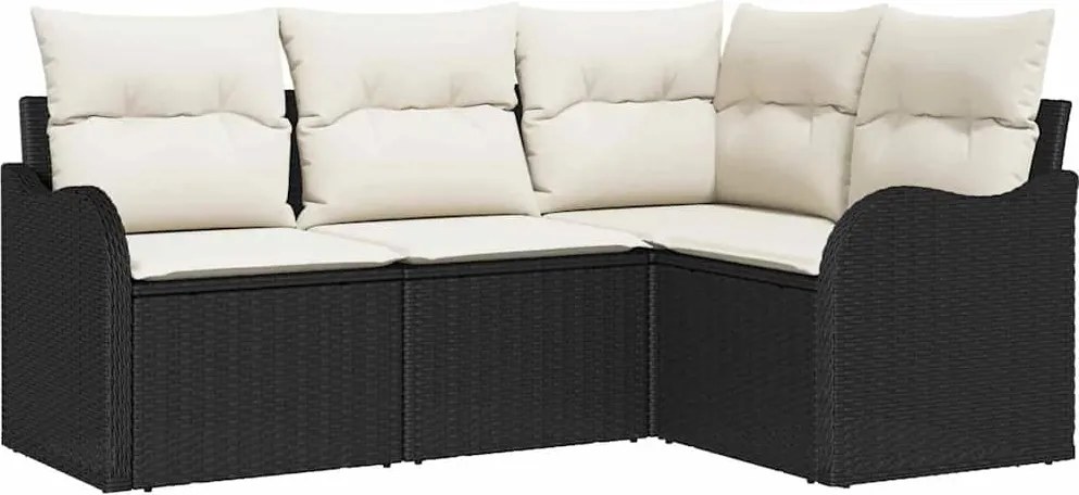 vidaXL Set de canapele pentru grădină 4 pcs Negru poliratan