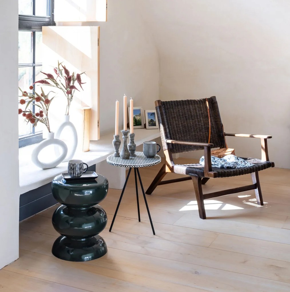 Scaun dining, maro, din rattan si lemn de tec, Otis