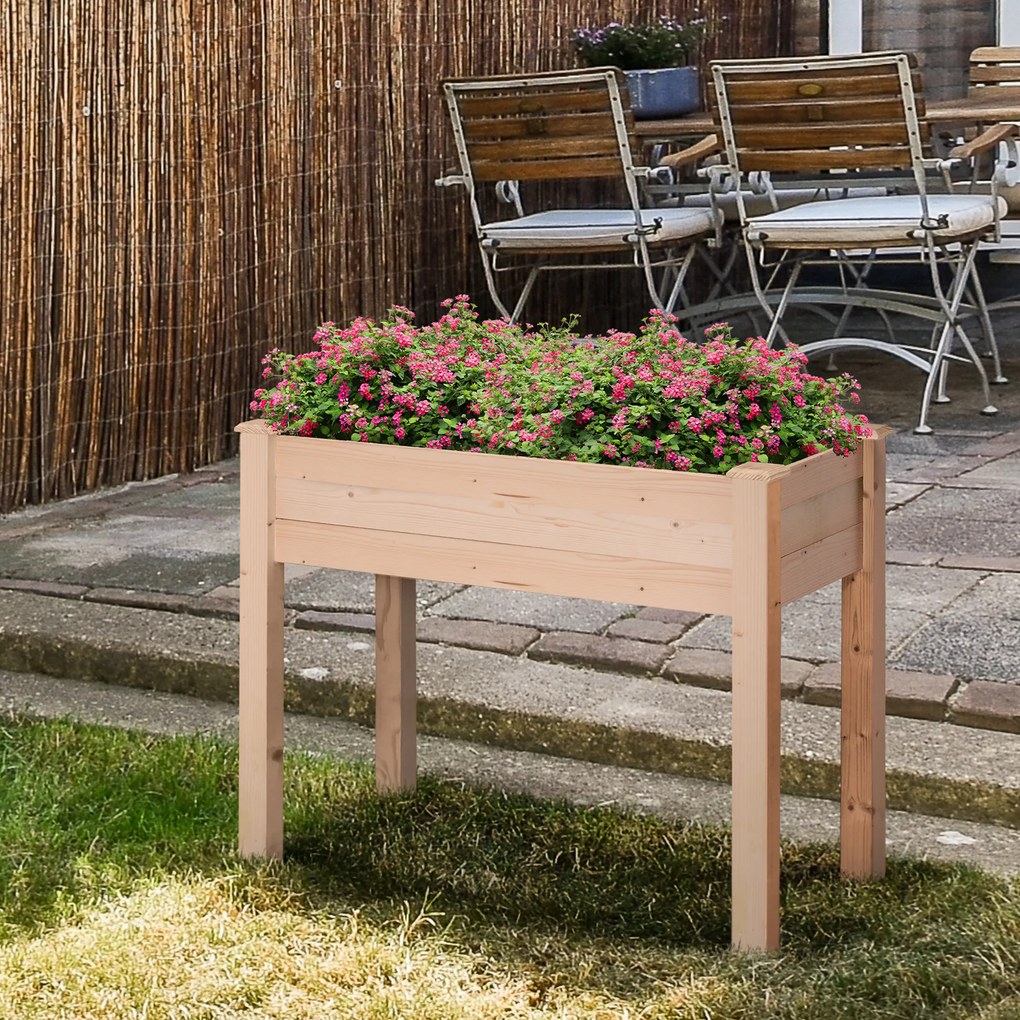 Outsunny Jardinieră ridicată din lemn, Pat de grădină pe picioare ridicat, Orificii de drenaj, Material nețesut, 86x46x76 lemn natural | Aosom Romania