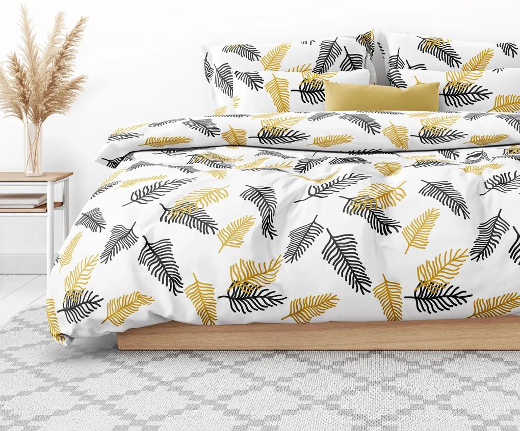 Goldea lenjerie de pat de lux din bumbac satinat - frunze de palmier negre și aurii 140 x 200 și 50 x 70 cm