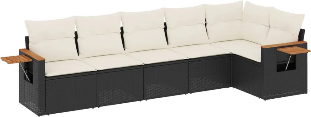 vidaXL Set mobilier de grădină cu perne, 6 piese, negru, poliratan
