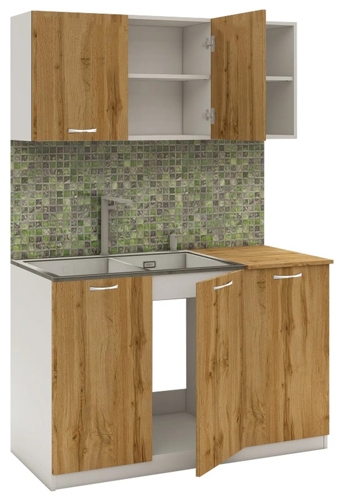 Set Bucatarie Ara, Stejar Wotan/Alb, L 120 cm
