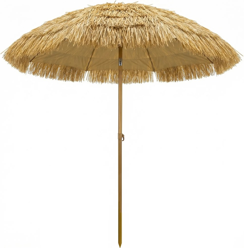 Outsunny Umbrelă de plajă cu franjuri din paie Ø178 cm cu înclinare înălțime reglabilă UV50+ husă de transport Maro Deschis | Aosom Romania