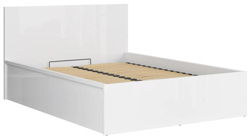 Pat matrimonial 140 cm Tetrix 8 (alb lucios) (cu somieră) (cu sp. depozitare). Promo -30%. 1098488