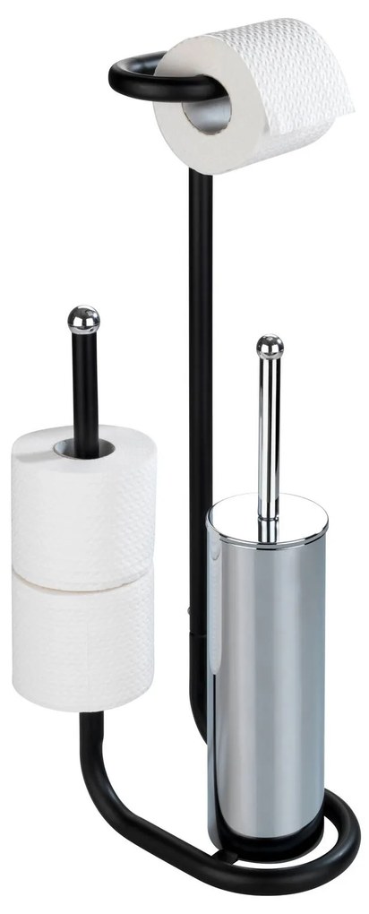 Perie WC cu suport hartie igienica UNIVERSALO, 3in1, Negru, 62x23x20 cm, WENKO