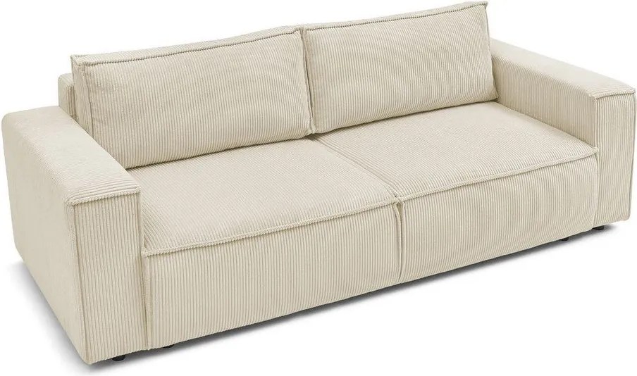 Canapea bej extensibilă cu tapițerie din catifea reiată 245 cm Nihad – Bobochic Paris