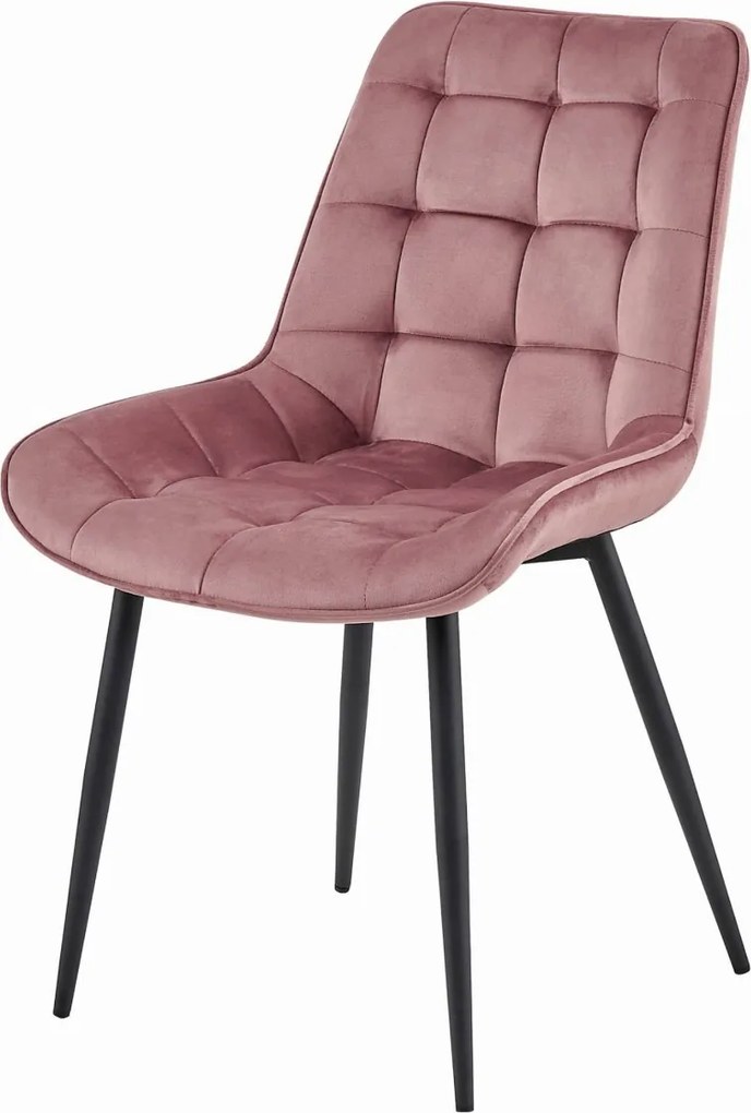 OFERTA Scaun din catifea roz inchis BERA cu picioare negre II. calitate