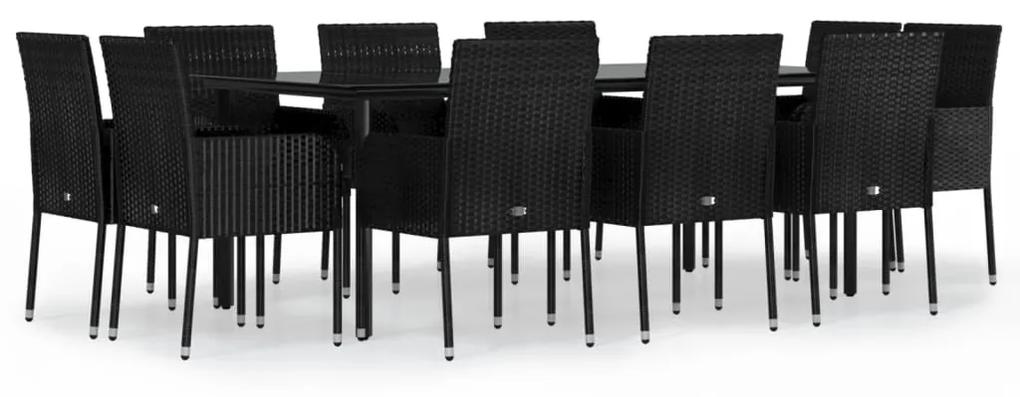 3185160 vidaXL Set mobilier de exterior cu perne, 11 piese, negru, poliratan