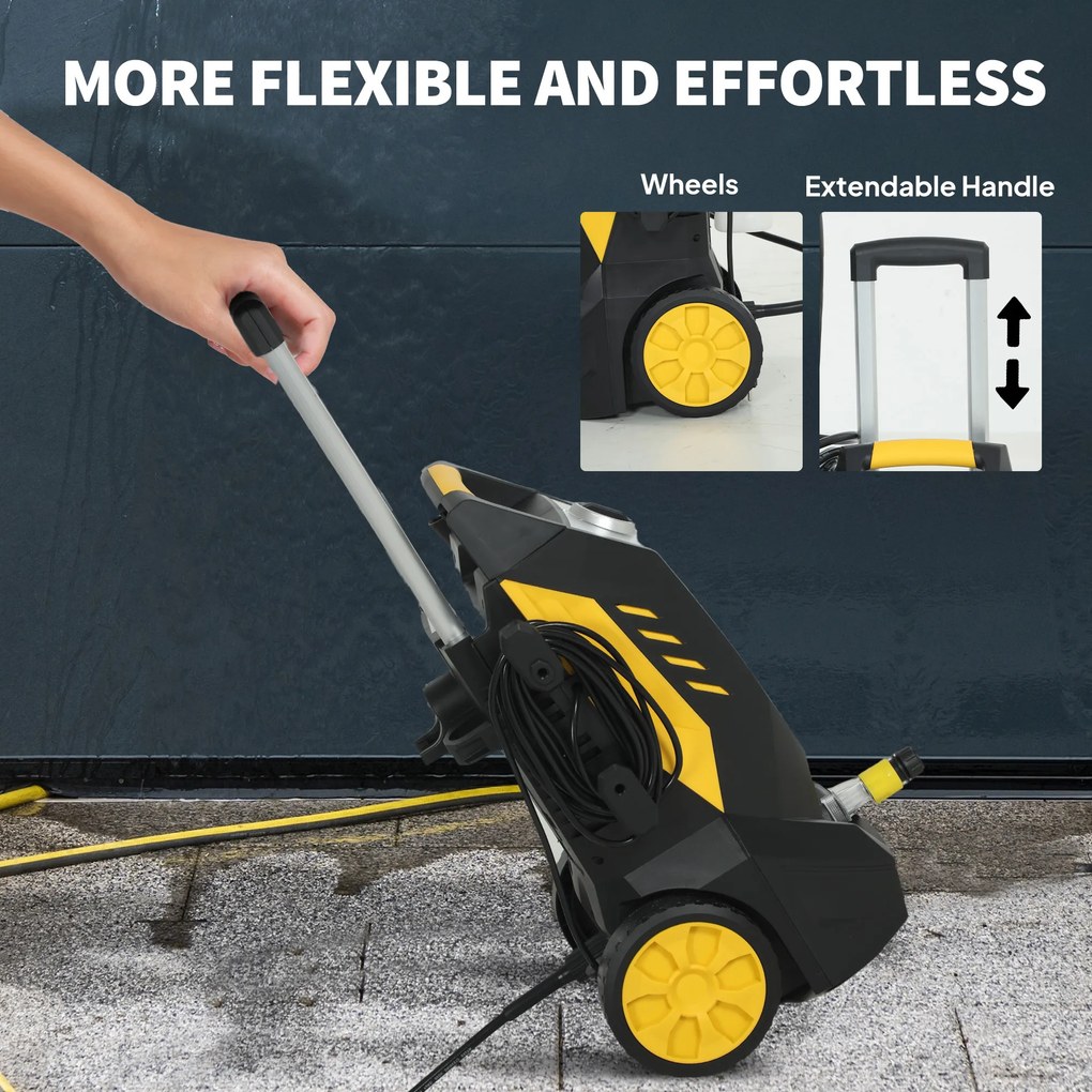 Outsunny Aparat de spălat sub presiune cu pompă din aluminiu 135 bar presiune maximă 1800W putere 540 l/h furtun 5m duză reglabilă &amp; mânere | Aosom Romania