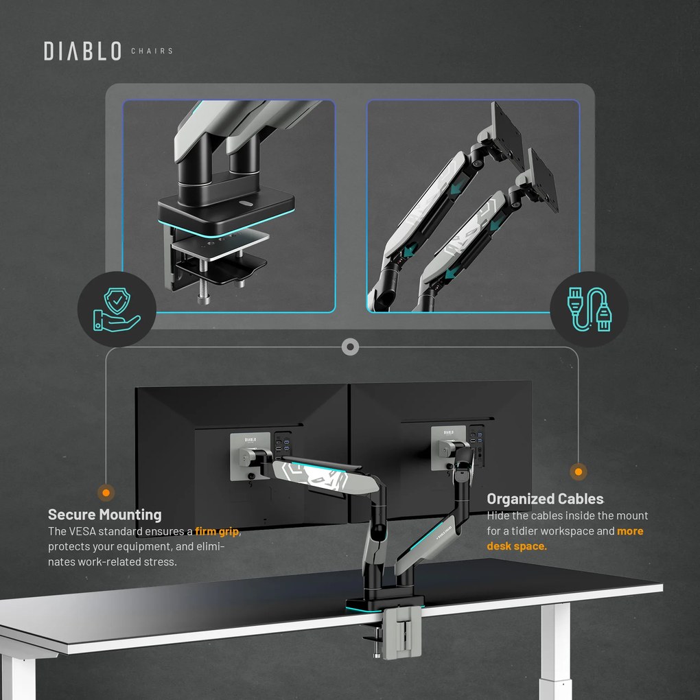 Suport dublu pentru monitoare de 49 de inchi, gri-negru RGB X-Arm Dual